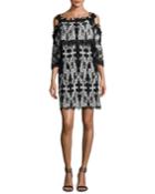 Reanna Cold-shoulder Lace-trim Popover Dress, Black/white