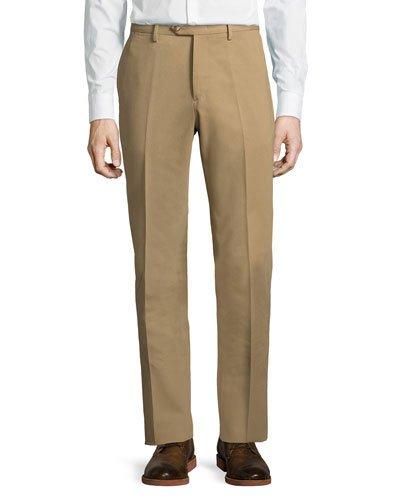 Cotton Straight-leg Dress Pants, Brown
