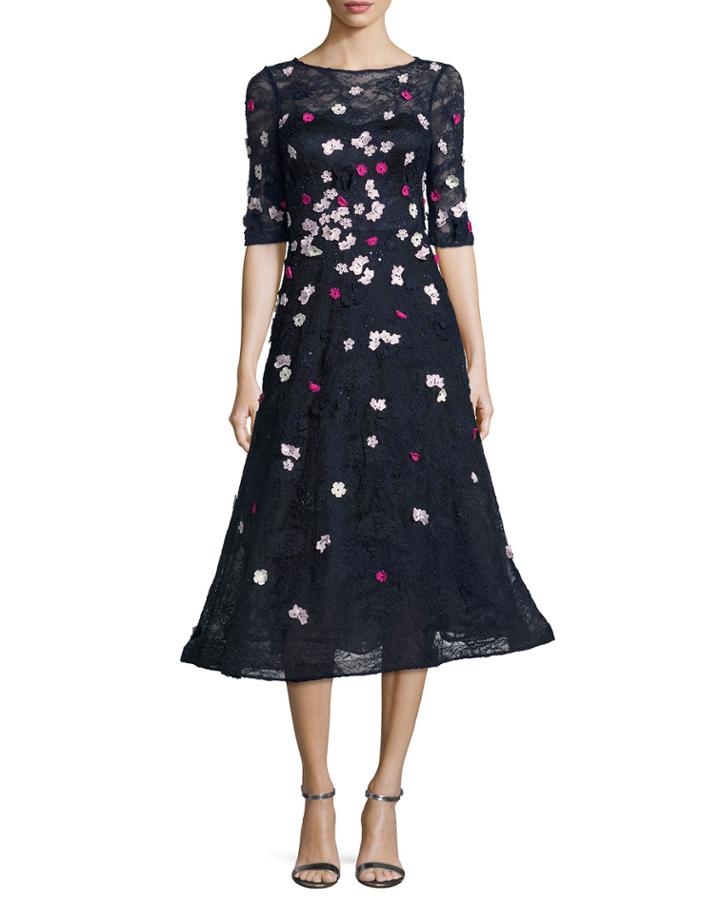 3d Floral Lace Fit-&-flare Cocktail Dress, Blue
