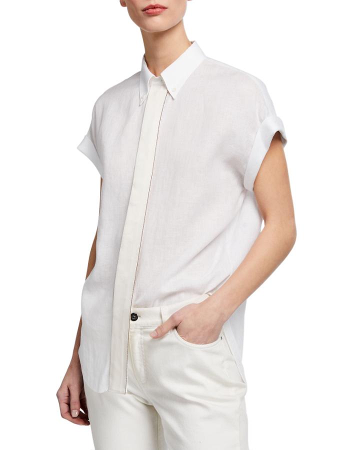 Short-sleeve Linen Blouse With