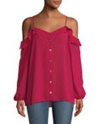 Cold-shoulder Ruffled Button-front Blouse