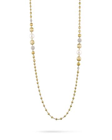 18k Long Diamond & Pearl Necklace