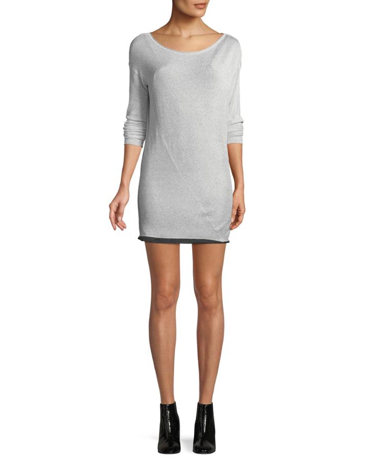 Flora Round-neck Long-sleeve Metallic-knit Mini