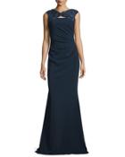 Embellished-yoke Mermaid Gown, Navy