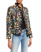Floral-print Puffer Jacket With Ruffled Grosgrain Trim