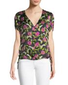 Floral-print Silk Dolman Top