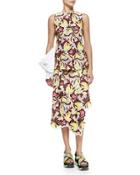 Floral-print Godet Ruffle Lace Top, Orange/red