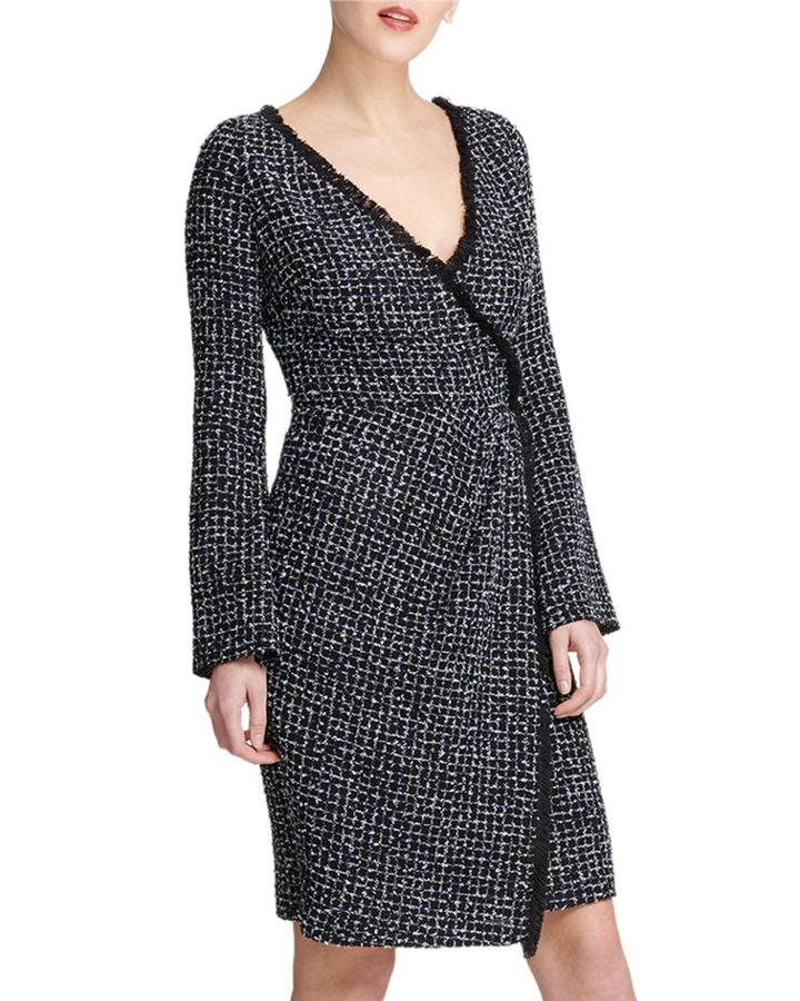 Boucle Plaid Faux-wrap Dress