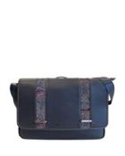 Leather Paisley Messenger Bag, Navy