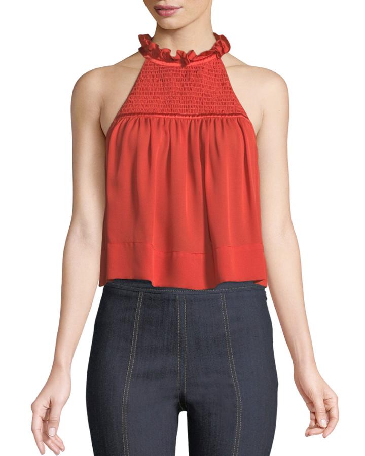 Loki Smocked-silk Halter-neck Tank