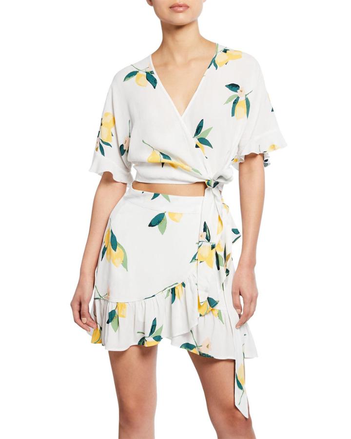 Athena Lemon-print Wrap Crop Top