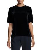 Half-sleeve Jewel-neck Velvet Tee