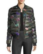 Camouflage And Butterfly Printed Puffer Jacket