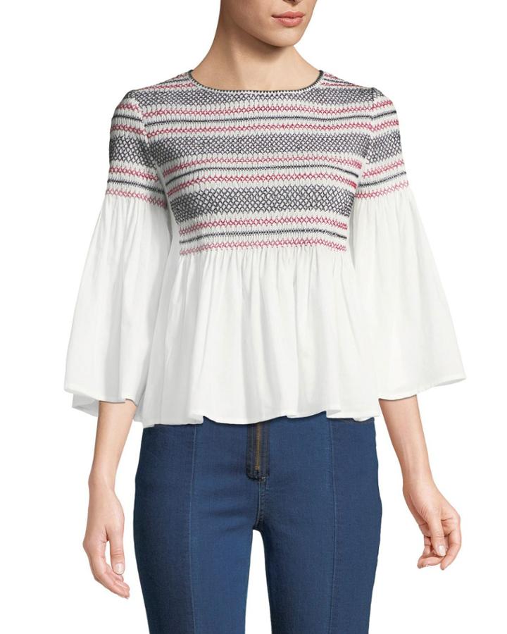 Smocked Bell-sleeve Blouse