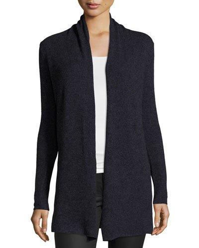 Cashmere Marled Yarn Open-front Cardigan, Black/blue