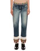 Fringe-beads Straight-leg Boyfriend Jeans