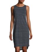 Linen Double-stripe Tank Dress, Blue/white