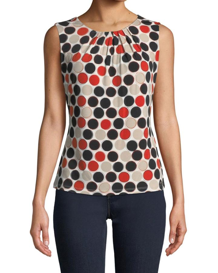 Polka-dot Printed Pleat-neck Tank
