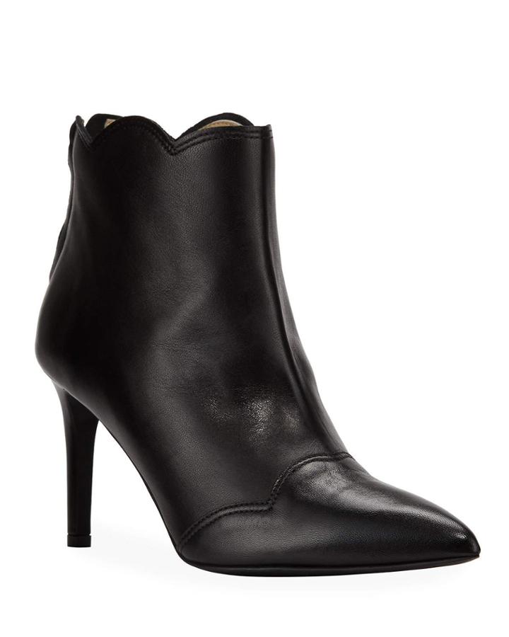 Scalloped Collar Leather Booties