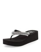 Floresta Crystal Wedge Thong Sandal, Clear/black