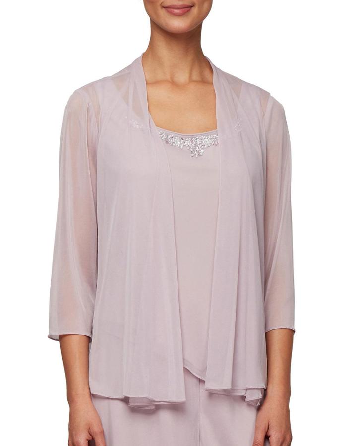 Chiffon Embellished 3/4-sleeve Twinset