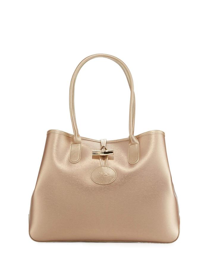 Roseau Metallic Leather Shoulder Tote Bag