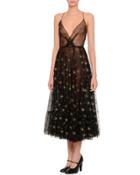 Star Illusion Tulle Dress, Black/gold