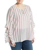 Flare-sleeve Striped Blouse,