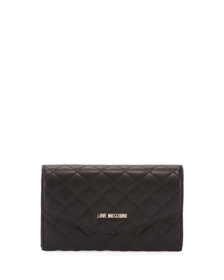 Faux-leather Quilted Shoulder Bag, Black