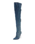 Pleated Over-the-knee Denim Boot