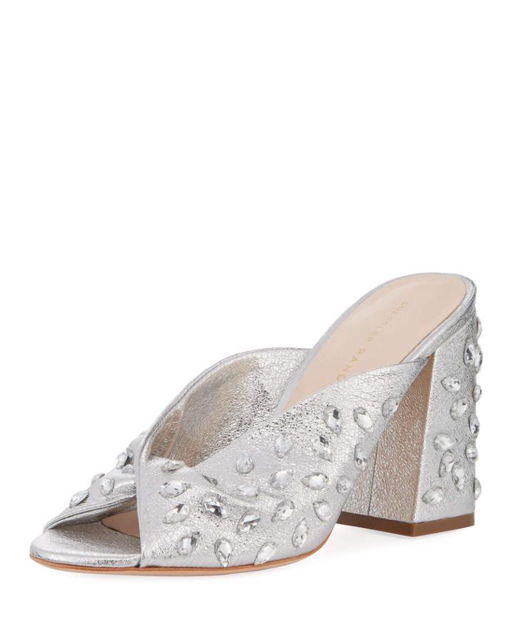 Laurel Crinkle Metallic Mule Sandal With Jewels