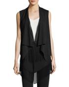 Rosette Draped Eyelet Fringe Vest, Black