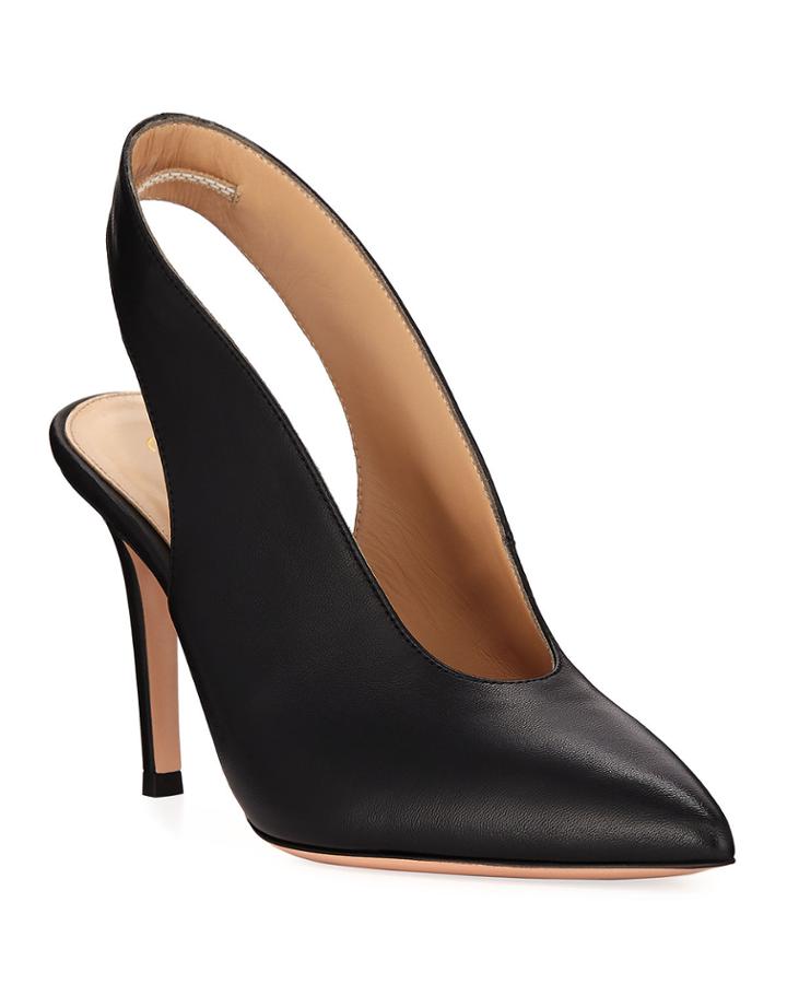 High-vamp Lamb Leather Slingback Pumps