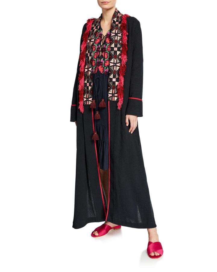 Olatz Wide Embroidered Fringe-placket Robe