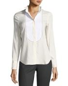 Tuxedo-bib Smocking Shirt, White Pattern