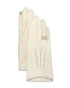 Portolano Cashmere-blend Gloves W/ Leather Bow, White, Women's, White/blac