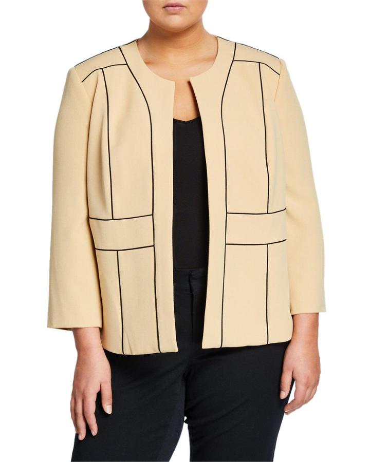 Plus Size Jewel Neck Fly Away Stretch Crepe Jacket