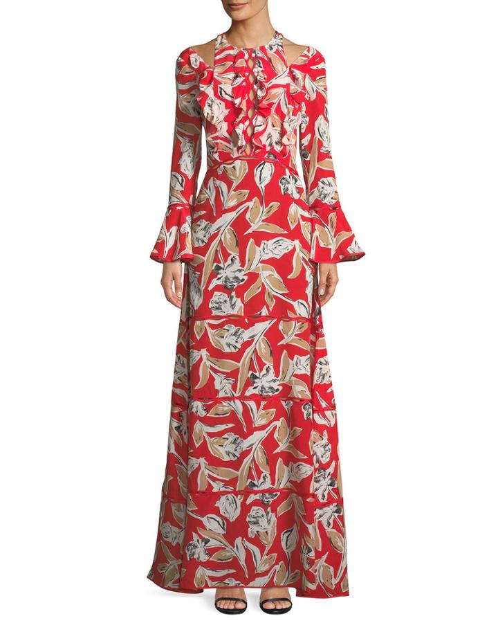 Mina Tulip Print Ruffle Gown