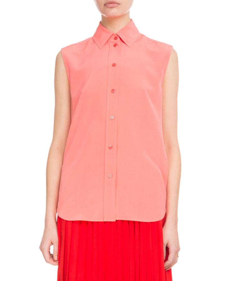 Sleeveless Button-front Silk Crepe De Chine Blouse