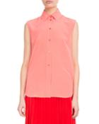 Sleeveless Button-front Silk Crepe De Chine Blouse