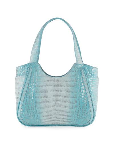 Small Dipped Crocodile Tote Bag, Blue F6