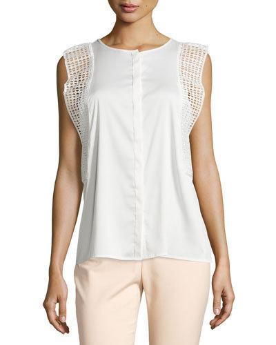 Crochet-trim Sleeveless Blouse, Ivory White