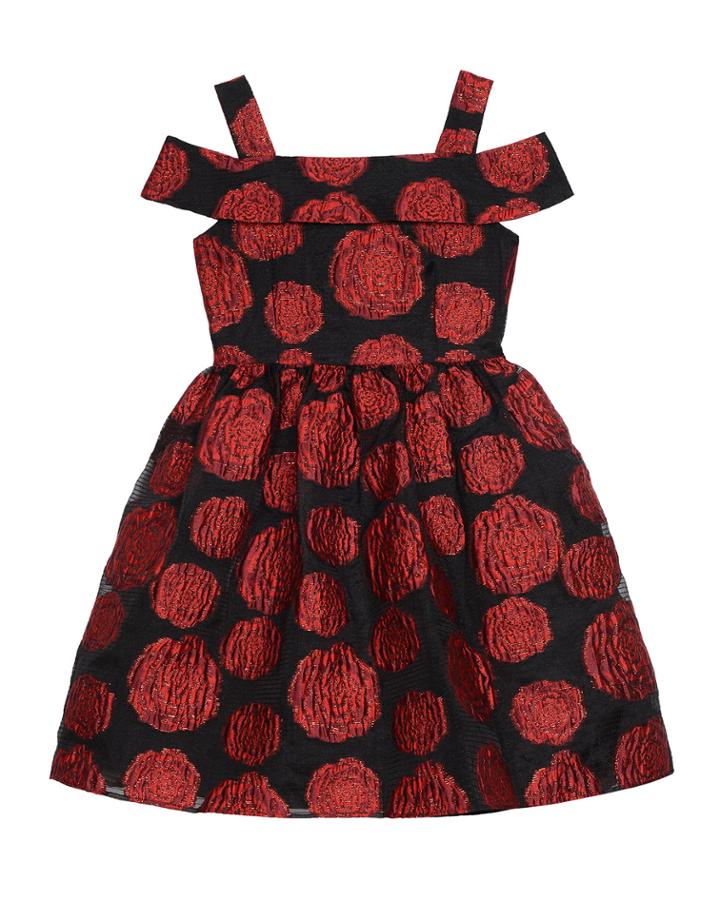 Off Shoulder Rose Jacquard Dress, Girls'
