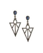 Sapphire & Champagne Diamond Geometric Drop Earrings