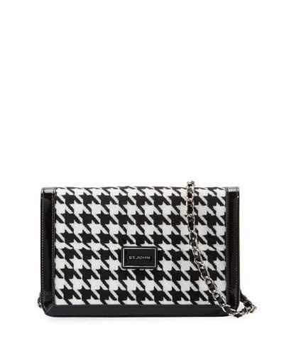 Houndstooth Patent Leather Shoulder Bag, Black/white