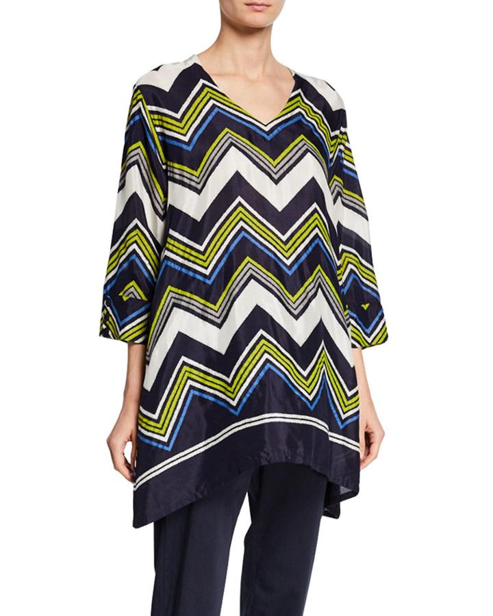 Galeni Zig Zag-printed V-neck 3/4-sleeve Tunic