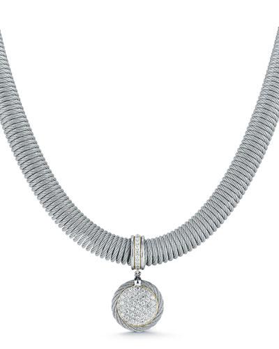 Spring Coil Cable & Round Diamond Pendant Necklace, Gray,