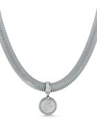 Spring Coil Cable & Round Diamond Pendant Necklace, Gray,