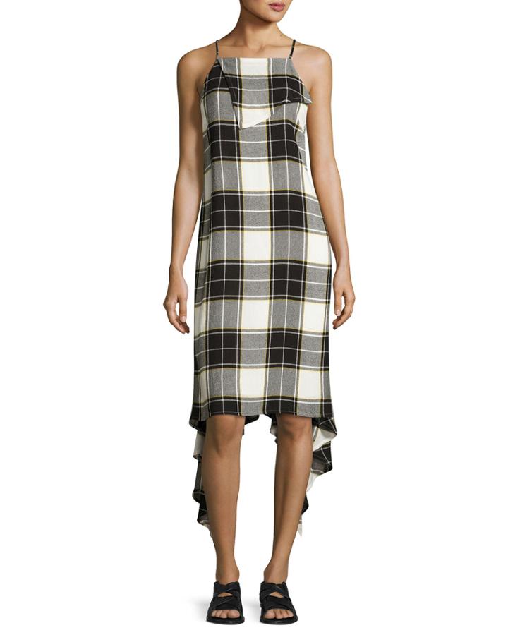 Lilu Sleeveless Plaid Dress, Yellow/white/gray