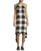 Lilu Sleeveless Plaid Dress, Yellow/white/gray